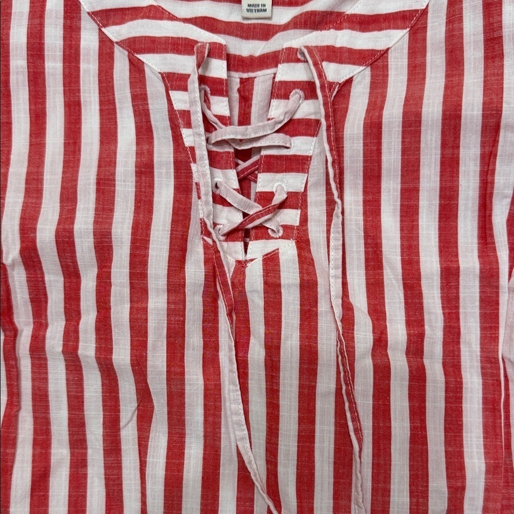Style & Co. Red and White Striped Blouse Medium M - Picture 4 of 6